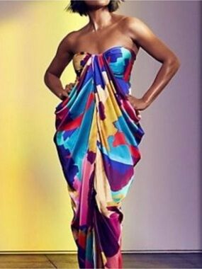 Gabrielle Union Strapless Multicolor Women’s Swim Cover-Up Dress 👗 Small